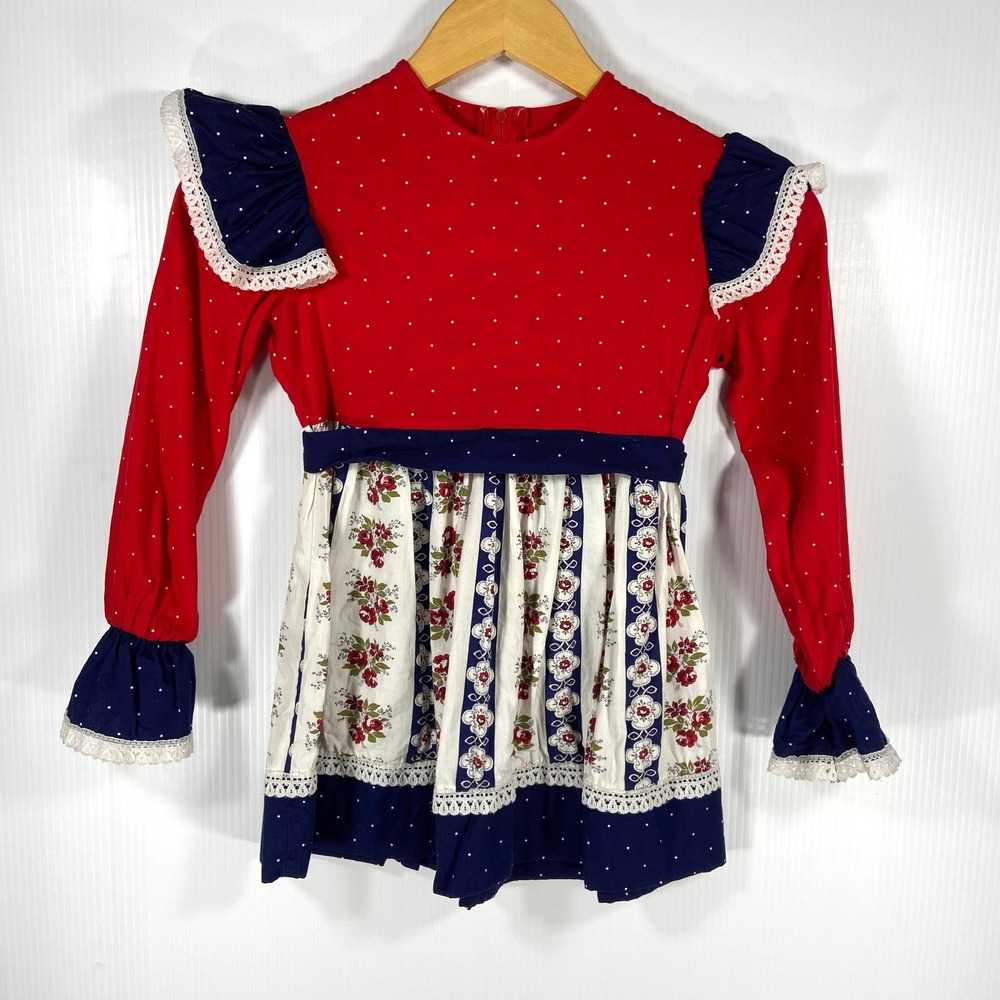 VTG Sears Winnie the Pooh Red Blue‎ Pinafore Dress Girls 8